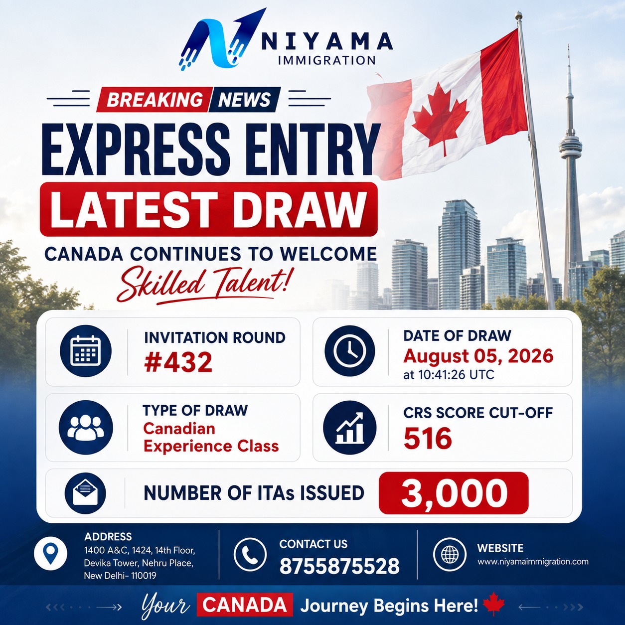 Canada Express Entry Draw #432 – August 5, 2026